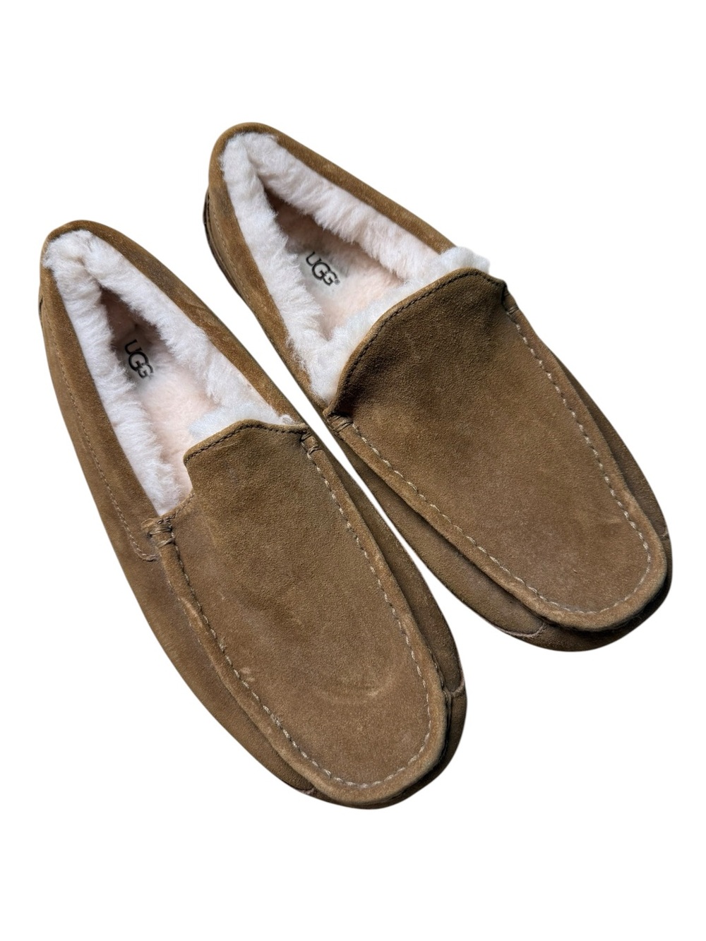 UGG Men’s Slip-On Loafers Ascot Chestnut Suede, Wool Upper & Sock Lining Size 11